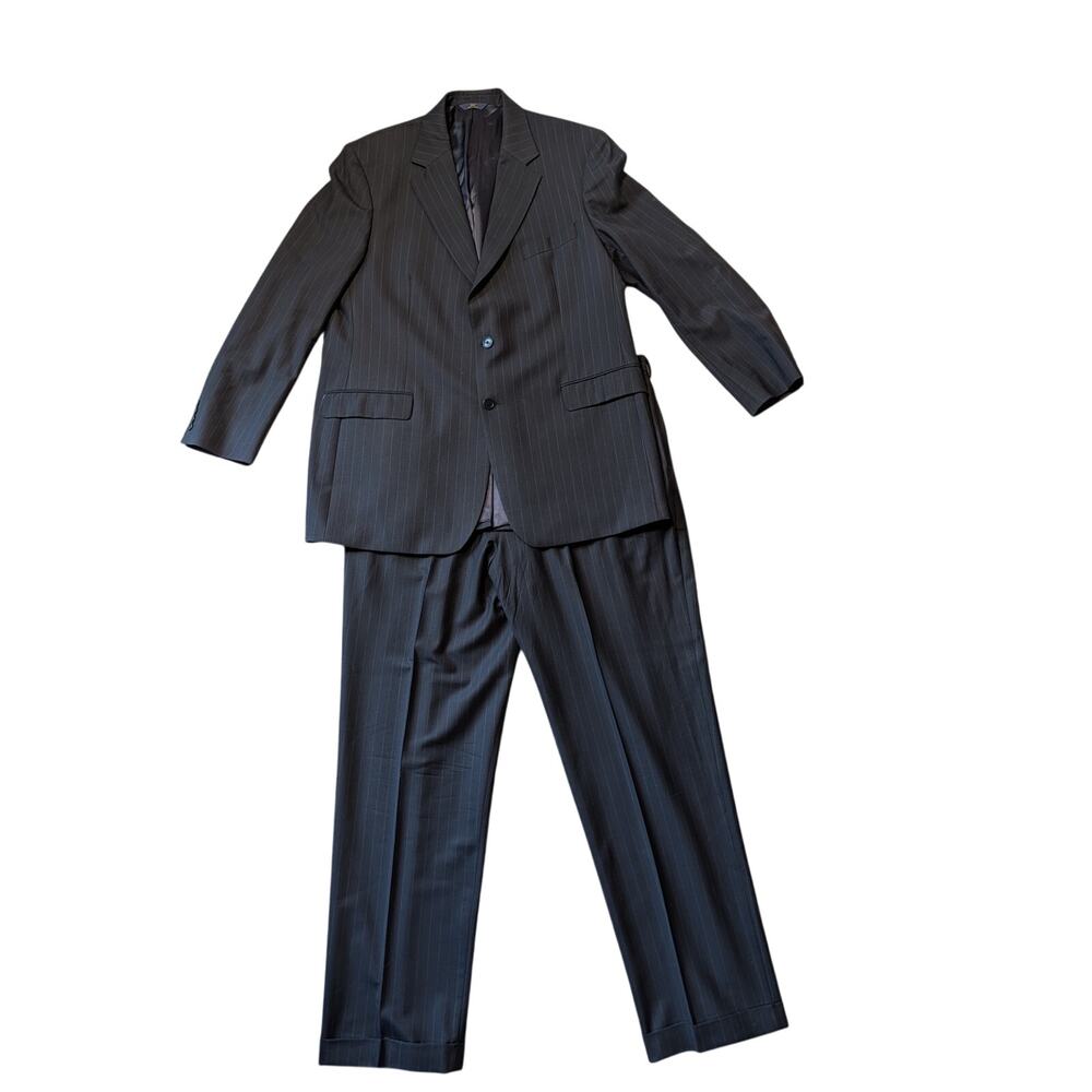 Brooks Brothers 346 Mens 46L W38 L33 Charcoal Gray Pinstripe Wool Blend Suit 2Pc